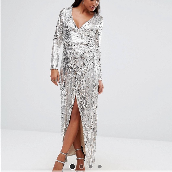 sequin wrap dress maxi
